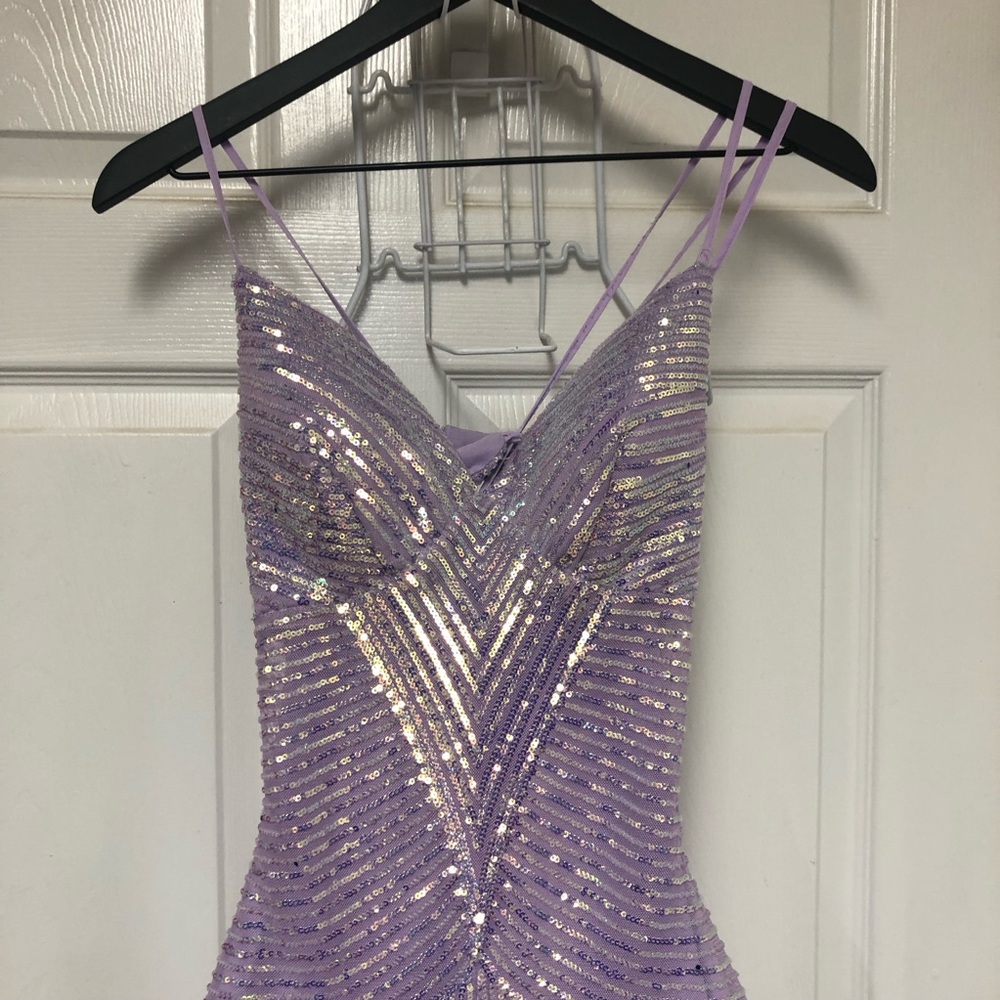 B. Darlin Elegant Purple Mermaid/Trumpet Sequin Gown - Picture 2 of 16